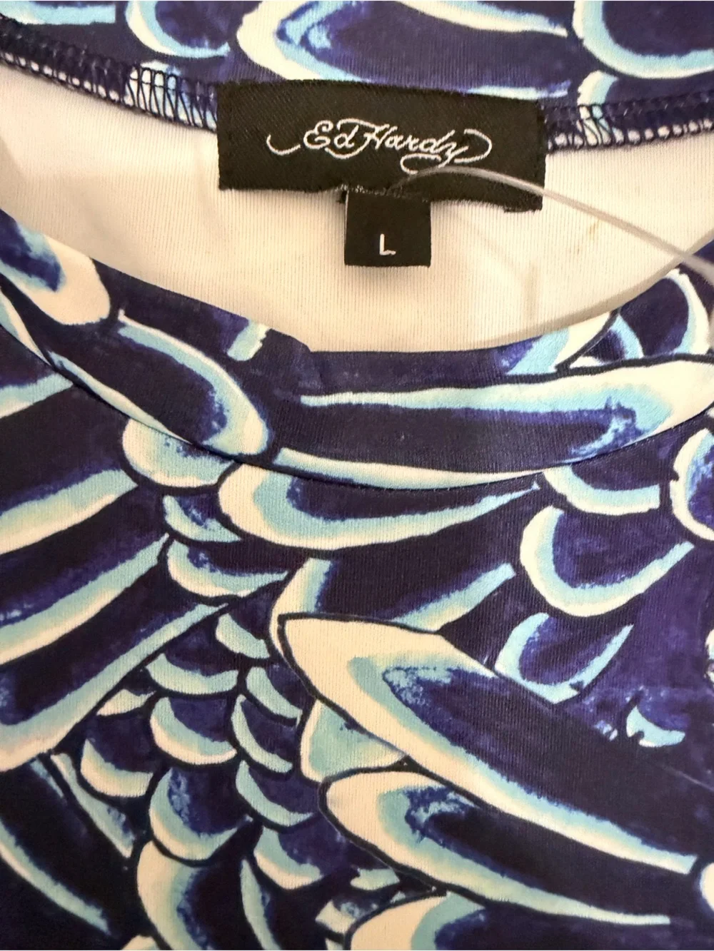 NWT Ed Hardy Navy Blue & White Patterned Legging Set Top L Pant M